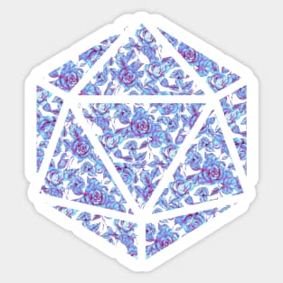 Neon Blue and Purple Gradient Rose Vintage Pattern Silhouette D20 - Subtle Dungeons and Dragons Design Sticker